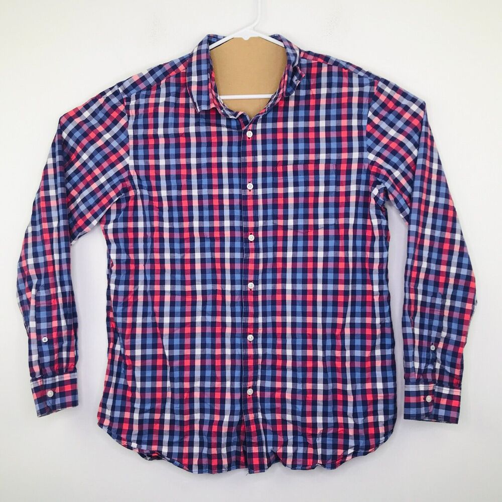 Old Navy Men's Large Shirt Purple Red Plaid Classic Long Sleeve Button Up BN8